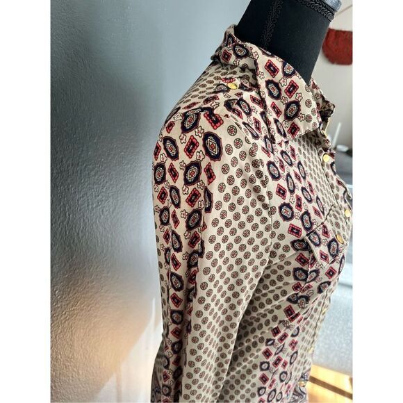 BCBGMAXAZRIA Dalgarven Printed Button Dress Shirt Top - Picture 3 of 5